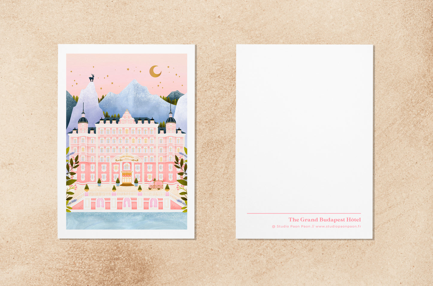 Lot de 3 cartes postales avec dorure "The Grand Budapest Collection"