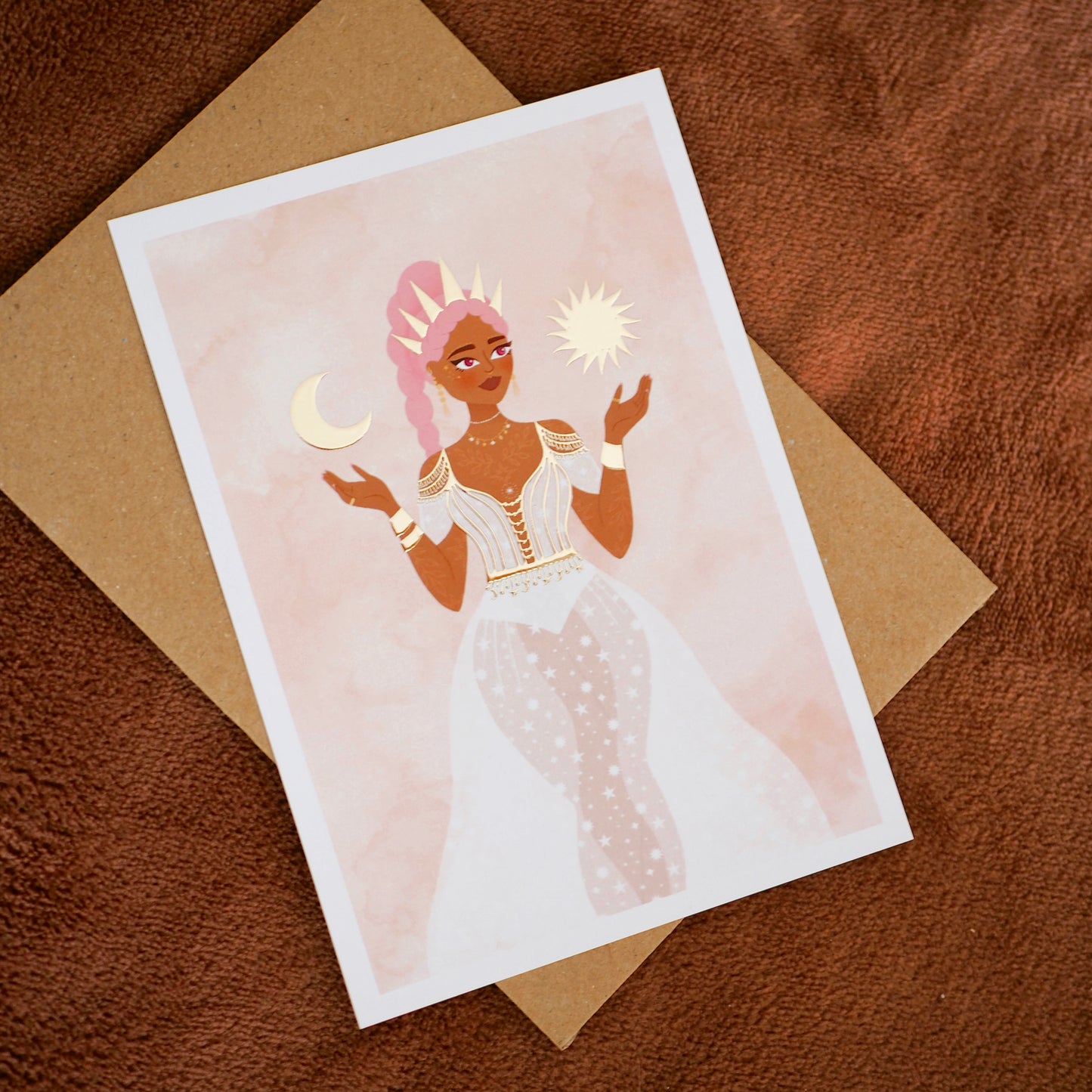 Carte postale avec dorure « Sun & Moon Goddess »