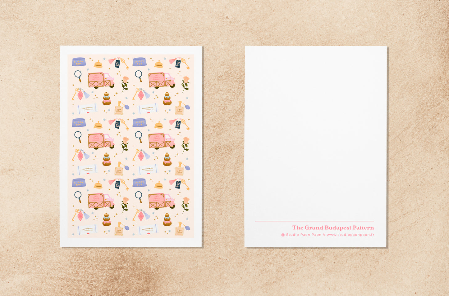 Lot de 3 cartes postales avec dorure "The Grand Budapest Collection"