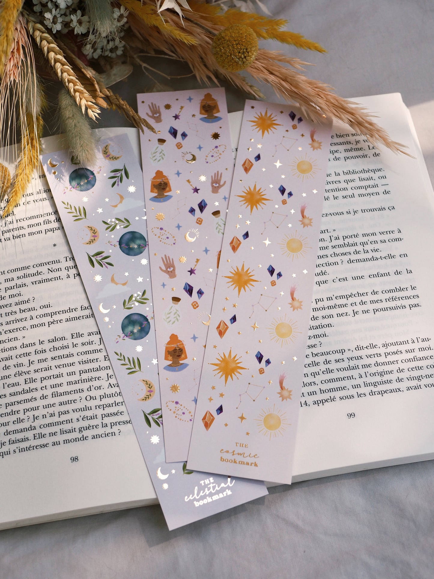 Lot de 3 marque-pages avec dorure