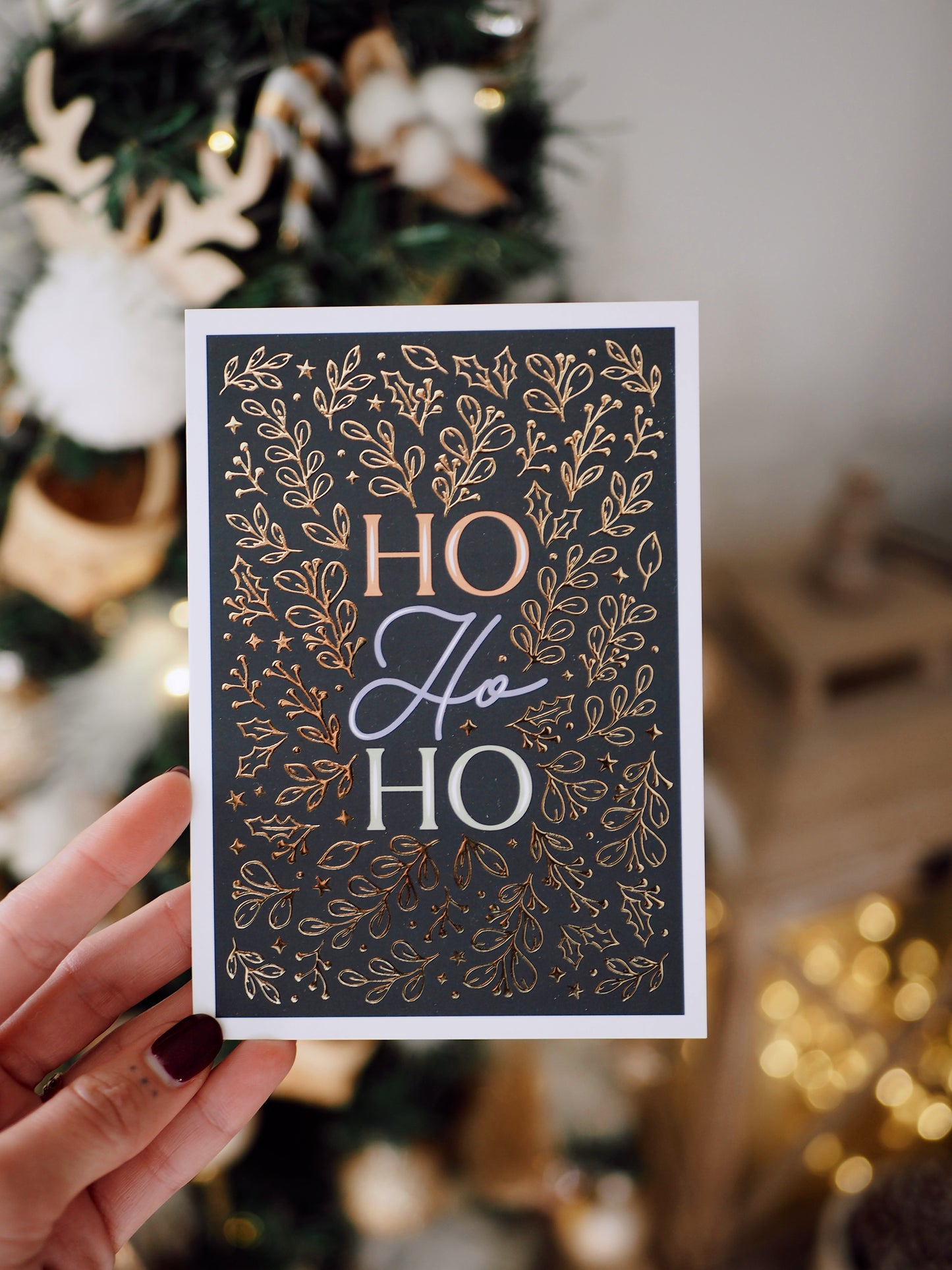 Carte de voeux avec dorure « Ho Ho Ho »
