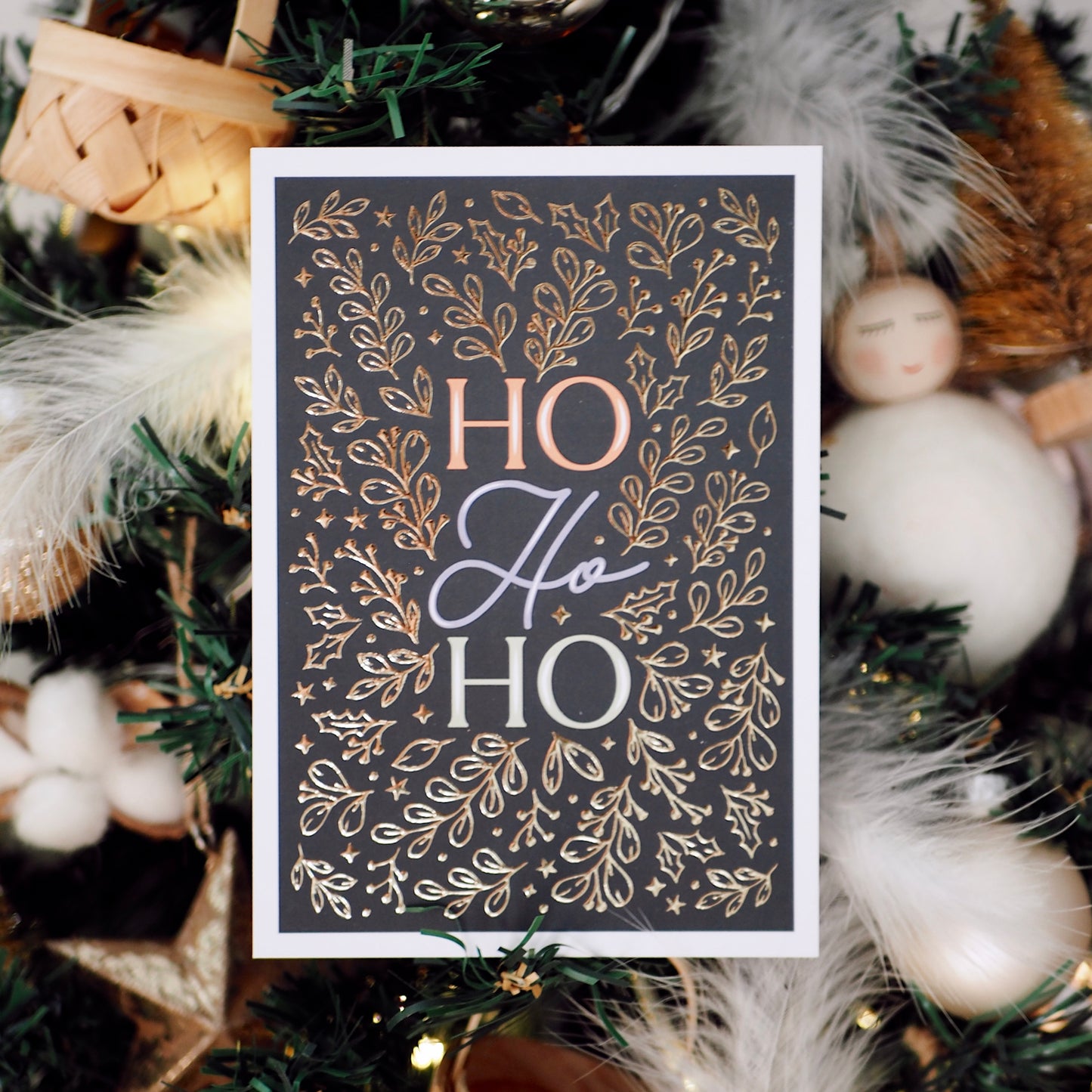 Carte de voeux avec dorure « Ho Ho Ho »