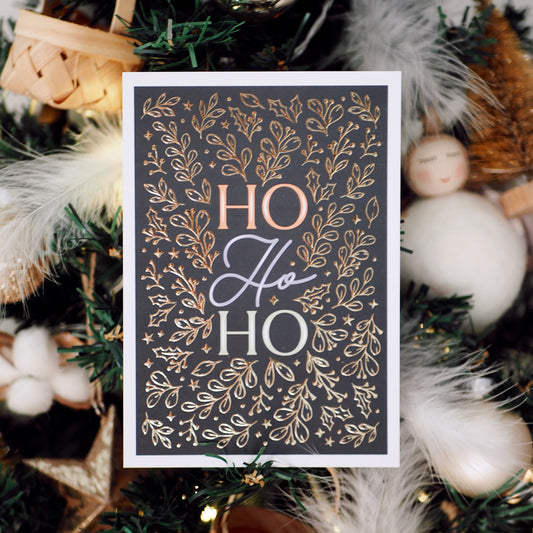 Carte de voeux avec dorure « Ho Ho Ho »