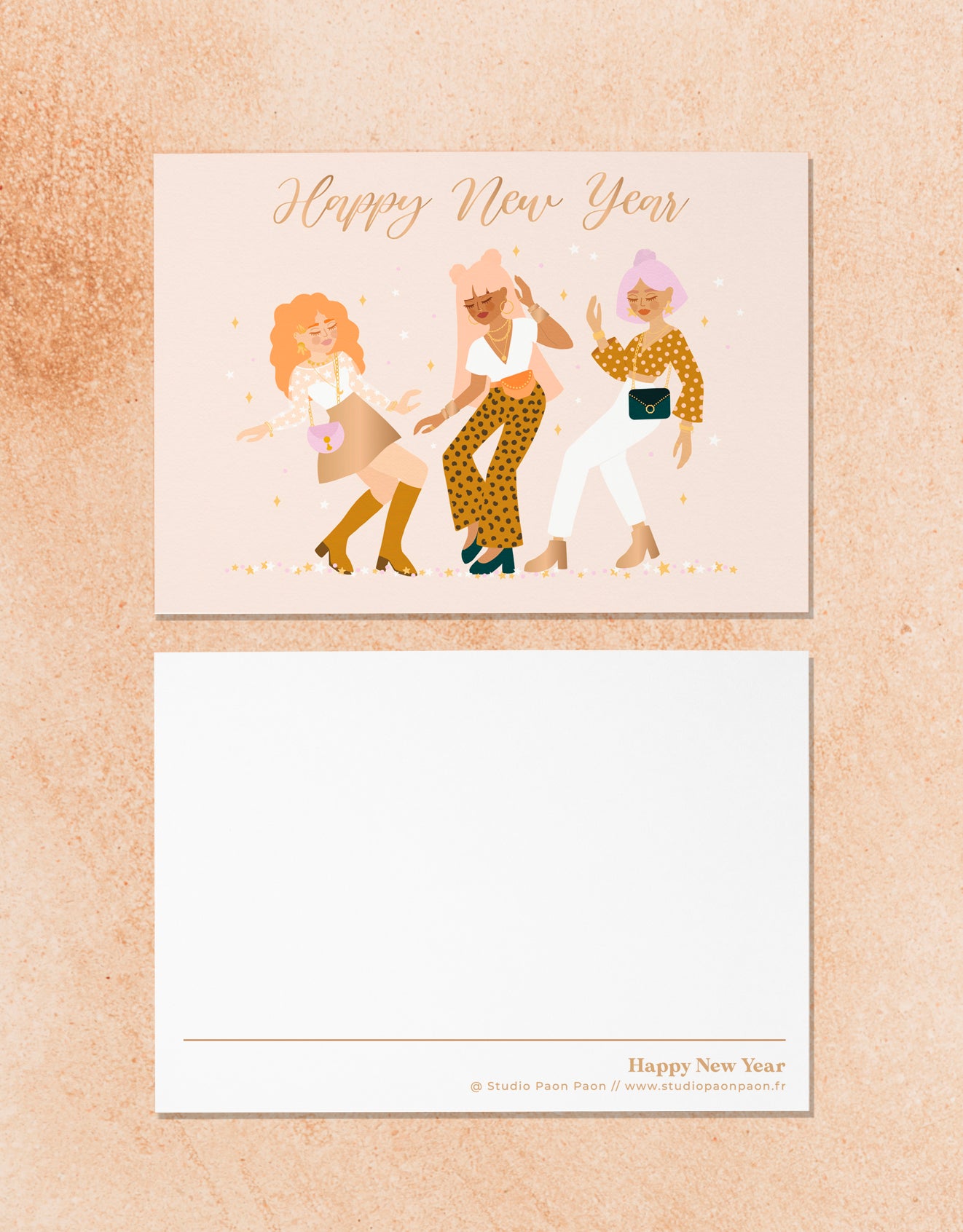 Carte de voeux avec dorure • Illustration "Happy New Year"