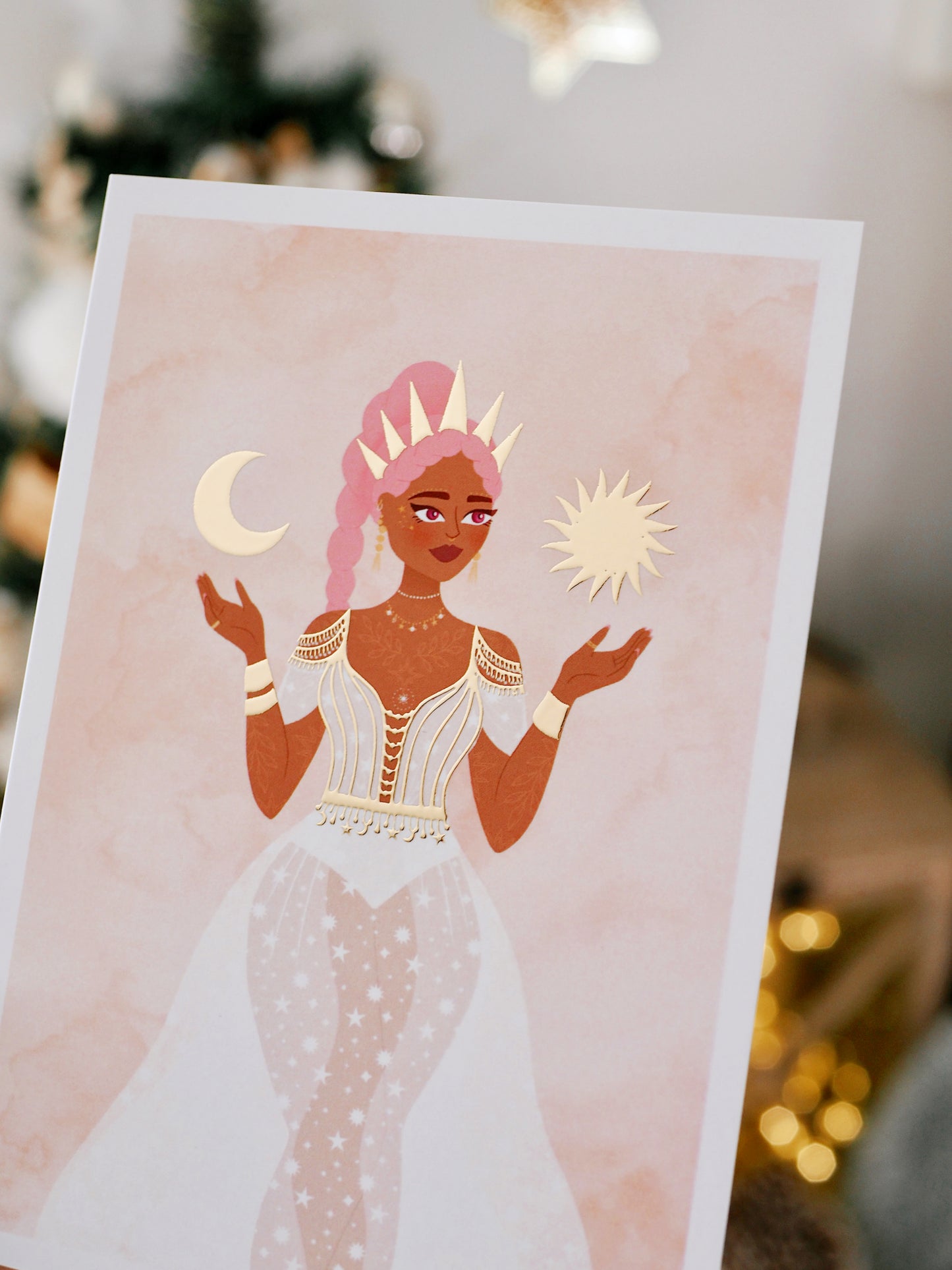 Carte postale avec dorure « Sun & Moon Goddess »