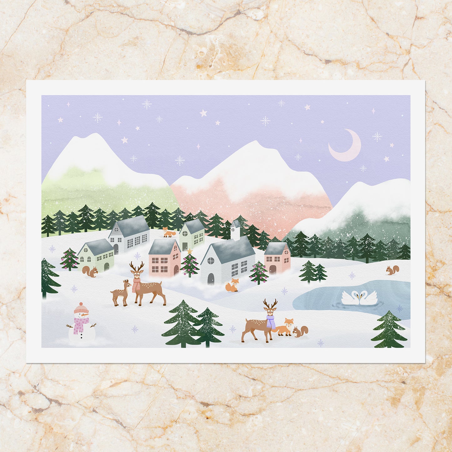Affiche / Poster A4 • Illustration « Snowy Village »